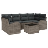 Set de sofa pentru gradina Gossi cu perne gri ratan poli, set de sofa pentru gradina cu depozitare &amp; perne gri ratan poli