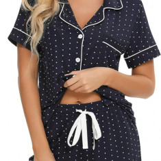 ng Femei Buton în jos pijama set V-Neck mânecă scurtă Sleepwear Soft Pj Seturi S