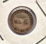 Curacao 1/10 Gulden 1944 moneda argint km # 44 AG. 640 Wilhelmina tiraj mic rara