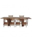 Set masa plianta 12 persoane, Pal Melaminat, insertii lemn masiv, 274x75x78 cm si 6 scaune pliante, tapiterie piele ecologica, nuc