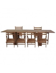 Set masa plianta 12 persoane, Pal Melaminat, insertii lemn masiv, 274x75x78 cm si 6 scaune pliante, tapiterie piele ecologica, nuc