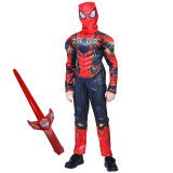 Cumpara ieftin Set costum Iron Spiderman IdeallStore&reg;, New Era, 5-7 ani, rosu si sabie LED 41.5 cm