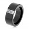Inel negru din ceramică cu suprafaţă netedă, bandă dreptunghiulară din oţel cu zirconii - Marime inel: 64
