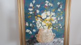 Tablou nou, pictura,-FLORI IN VAS DE LUT-, rama superba, pictor roman consacrat, Ulei, Realism
