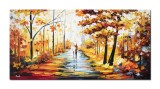 Cumpara ieftin Tablou pictat manual living, dormitor, Impreuna pe aleea vietii, stilizat, 120x60cm ulei pe panza in cutit efect 3D, gata de agatat pe perete