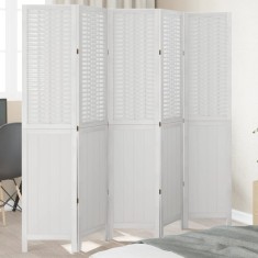 vidaXL Paravan cameră 5 panouri, alb, lemn masiv paulownia 358726