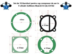 Set de 10 Garnituri pentru cap compresor de aer in V cilindri 3x90mm Mod.0.9-8 (G) CH182