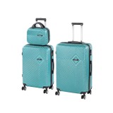 Set 3 Valize Leziter TraveLux Pro XVII Albastru Laguna, Plastic ABS, Roti 360, Cod Numeric