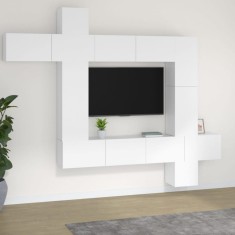 vidaXL Set comoda TV, 9 piese, alb, lemn prelucrat foto