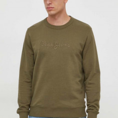 Pepe Jeans hanorac de bumbac Joe Crew barbati, culoarea verde, cu imprimeu