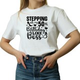Tricou Dama, Zi de nastere 50 ani, La multi ani, alb, marimea S