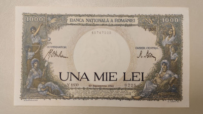 Rom&amp;acirc;nia - 1000 Lei (10 septembrie 1941) filigram &amp;icirc;mpăratul Traian sY.1830 foto