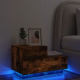 VidaXL Noptieră cu lumini LED, stejar fumuriu, 70x36x40,5 cm