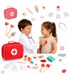 Set medical de jucărie din lemn pentru copii cu geantă medicală 16 Piese 3+ Ani