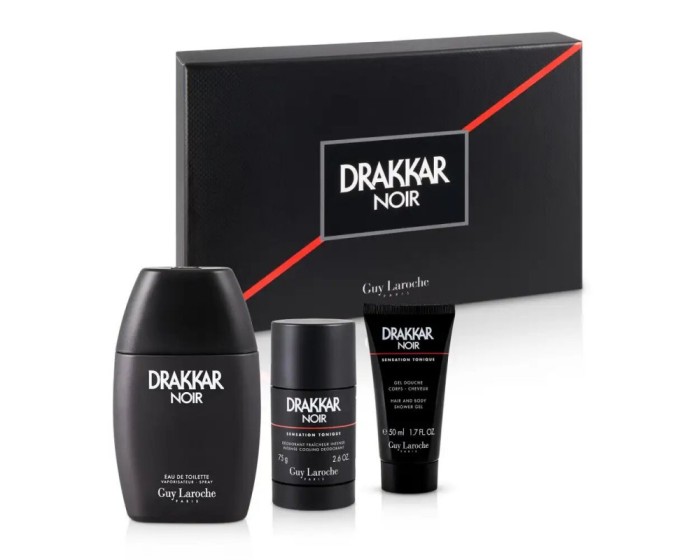 Set Guy Laroche: Drakkar Noir, Apă de toaletă, Bărbați, 100 ml + Drakkar Noir, Gel de duș, Toate tipurile de piele, 50 ml + Drakkar Noir, Anti-Perspir