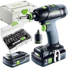 Festool T 18+3 HPC 4.0 I-Plus - Masina de gaurit si insurubat cu 2 acumulatori Li-Ion 18 V 4 Ah 50 Nm valiza speciala + Set capete de insurubare mixte