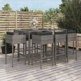 Set mobilier bar de gradina, cu perne, 9 piese, gri, poliratan GartenMobel Dekor, vidaXL