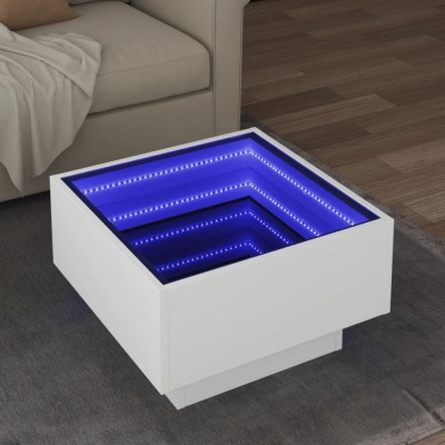 vidaXL Măsuță de cafea cu LED, alb, 50x50x30 cm, lemn prelucrat 847504 foto