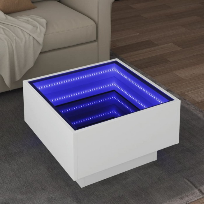 vidaXL Măsuță de cafea cu LED, alb, 50x50x30 cm, lemn prelucrat 847504