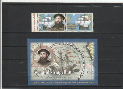 ROMANIA 2019 LP 2255 LP 2255 a MAGELLAN 500 ANI DE LA INCEPUTUL CALATORIEI IN JURUL LUMII SERIE CU VINIETA + COLITA MNH NESTAMPILATE foto