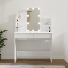 Masă de toaletă cu LED, alb extralucios, 96x40x142 cm foto