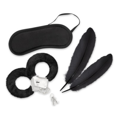 Catuse cu blanita - Crushious Visul Indragostitilor Set Bondage pentru Incepatori Negru Include Catuse Pene Tachinare si Masca foto