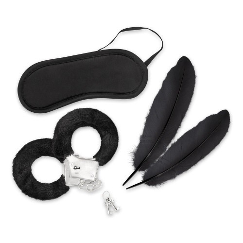 Catuse cu blanita - Crushious Visul Indragostitilor Set Bondage pentru Incepatori Negru Include Catuse Pene Tachinare si Masca