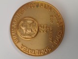 Medalie bronz aurit , SOCIETATEA NUMISMATICA ROMANA , 75 ANI DE ACTIVITATE , 1903 -1978 ,