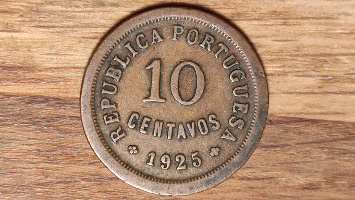 Portugalia - moneda de colectie bronz raruta - 10 centavos 1925 - superba !