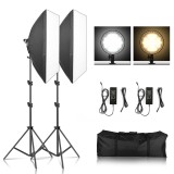 Kit de 2 softboxuri, cu 2 trepiezi reglabili 200 cm, 2 panouri LED Bi color, de 45W, temperatura culorii reglabila, geanta de transport inclusa, Hakut