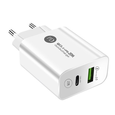 Incarcator Rapid PD QC3.0, Flippy, 2 Porturi, USB + Type C, 20W, Incarcare Rapida, Protectie Supraincalzire, 9.5 x 5.3 x 5.8 cm, Alb foto