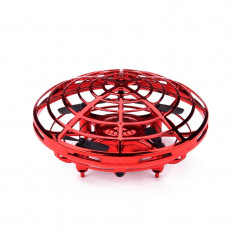 Mini drona OZN disc zburator interactiv cu 5 senzori infrarosu lumina LED YC Toys rosu