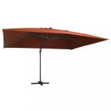 Cumpara ieftin Umbrelă &icirc;n consolă de grădină cu LED-uri, cărămiziu, 400x300 cm