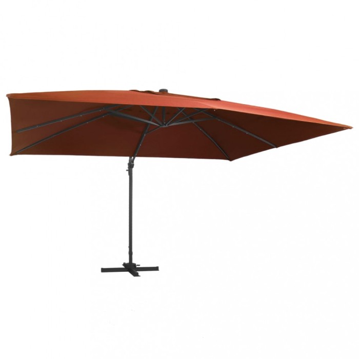 vidaXL Umbrelă &icirc;n consolă de grădină cu LED-uri, cărămiziu, 400x300 cm 312319