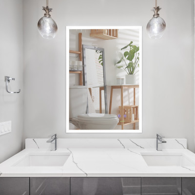 Kleankin Oglinda de baie cu LED 70x50 cm, oglinda de cosmetica cu iluminare pentru perete, cu 3 lumini reglabile, plug-in, argintiu foto