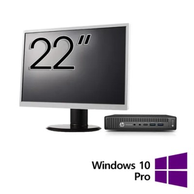 Pachet Calculator Refurbished HP EliteDesk 800 G2 Mini PC, Intel Core i5-6500 3.20-3.60GHz, 8GB DDR4, 256GB SSD + Monitor 22 Inch + Windows 10 Pro foto