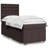 vidaXL Pat box spring cu saltea, maro &icirc;nchis, 90x200 cm, textil