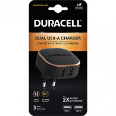 Incarcator Duracell, 17W, 2 x USB-A, 5V @ 1A, 5V 2.4A, Negru
