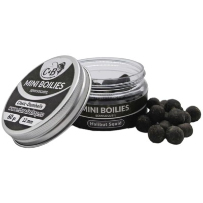 Mini Boilies C&amp;amp;B Semisolubil, Halibut Squid, Negru, 12mm, 60g foto