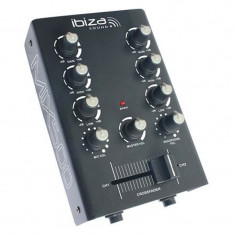 Mixer DJ Ibiza, 2 canale, 1 intrare microfon, iesire pentru inregistrare