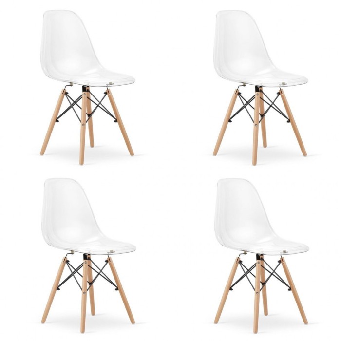 Set 4 scaune stil scandinav, Artool, Osaka, policarbonat, lemn, transparent, 46x52x82 cm