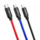 Cablu Incarcare USB-A - Lightning / microUSB / USB-C Baseus Colors 3in1, 20W, 1.2m, Negru CAMLT-BSY01, Apple