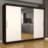 Dulap Dormitor Nova Eco 250 cm x 200 cm , cu oglinda, wenge cu usi glisante albe