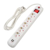 Prelungitor Spacer cu 5 prize Schuko, 2 USB, 4.5 m, 16A, alb