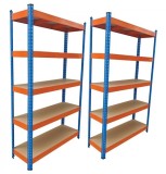Raft dublu PROFESIONAL Premium 2000x2000x400 mm (HxLxl) lacuit albastru/portocaliu 5 polite MDF, 5000 kg, 7 ani garantie, PLUS