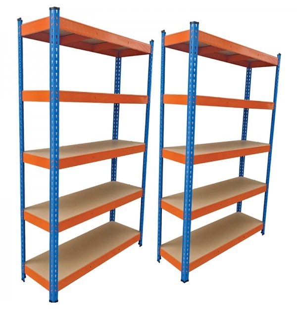 Raft dublu PROFESIONAL Premium 2000x2000x400 mm (HxLxl) lacuit albastru/portocaliu 5 polite MDF, 5000 kg, 7 ani garantie, PLUS