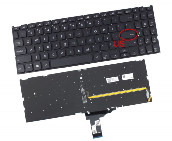 Tastatura Asus Neagra 0KNB05109BG00 iluminata layout US fara rama enter mic, AEXKRF01040 iluminata layout US