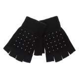 Mănuși Femei, Decupate, Strass, Culoare Neagră, Acrilic, 1 Pereche, Negru, Oem