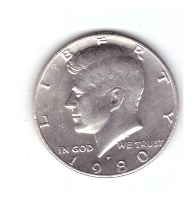 Moneda SUA 1/2 dollar/dolar 1980 P, stare buna, curata