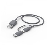 Cablu date 2IN1, USB-A to Micro USB+USB-C, 1M, GRI, Hama